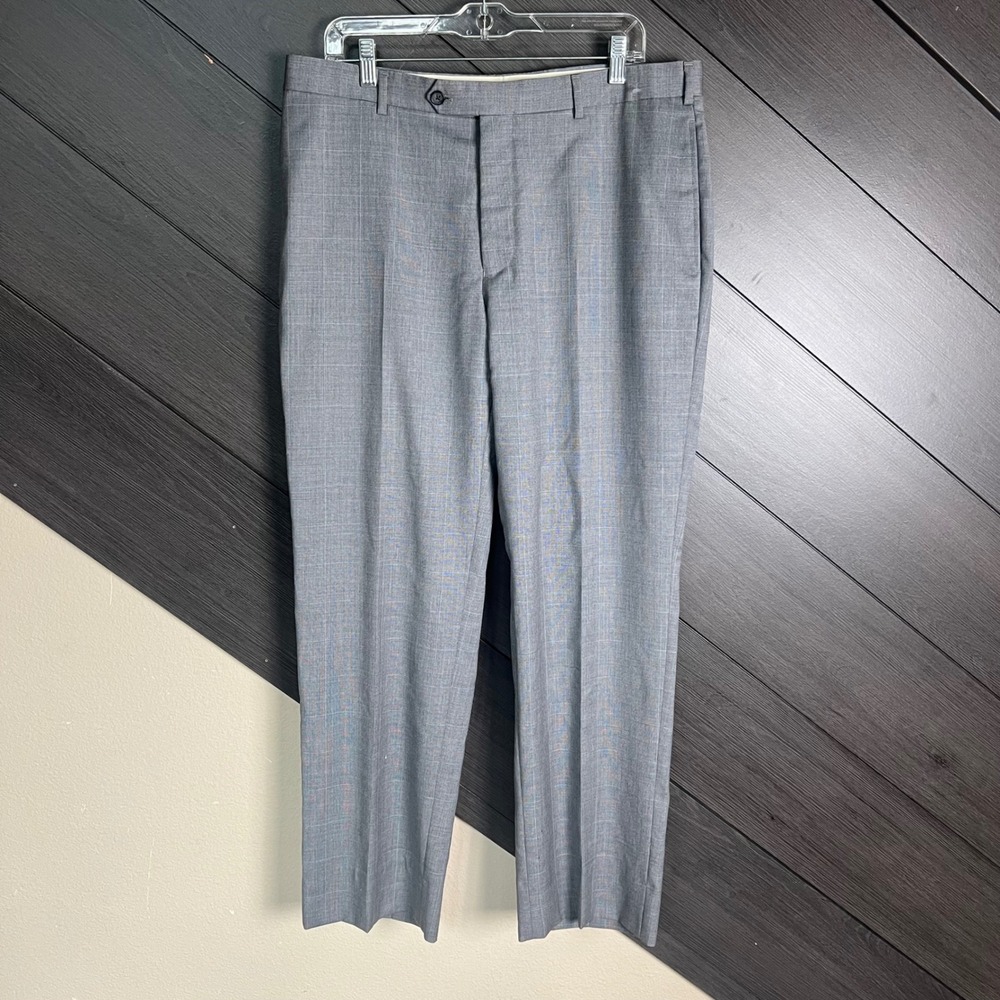 Brooks Brothers 346 Madison Fit Wool Silk Dress Pants Gray Plaid 36x30 Business